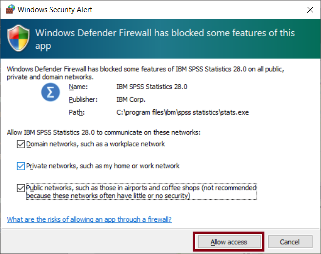 firewall Allow prompt. This is required for licensing.