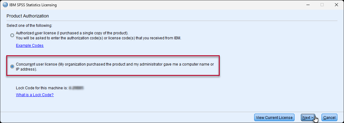 SPSS Production Authorization Screen