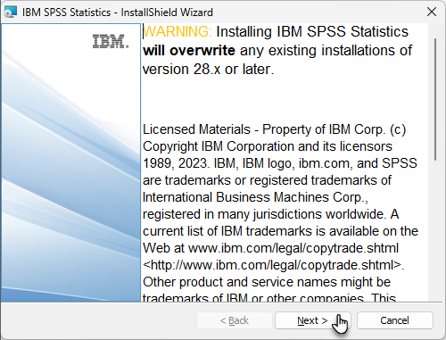 SPSS Install Wizard Warning Screen